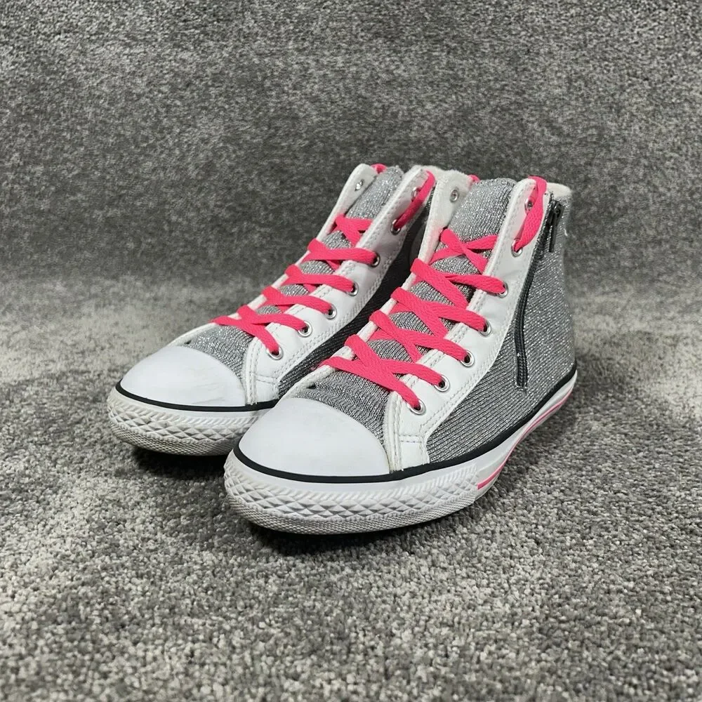 Converse Chuck Taylor Side Zip Hi Top 650600C Girls Sz 6 Silver White Shoes Used